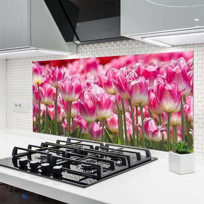 Panneaux de cuisine en verre Tulipes floral vert blanc rouge