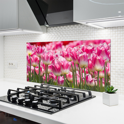 Panneaux de cuisine en verre Tulipes floral vert blanc rouge