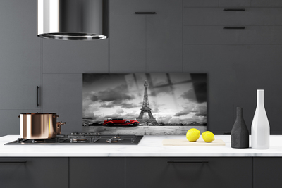 Panneaux de cuisine en verre Tour eiffel voiture architecture gris rouge