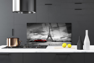Panneaux de cuisine en verre Tour eiffel voiture architecture gris rouge