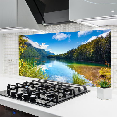 Panneaux de cuisine en verre Montagnes forêt lac nature vert bleu