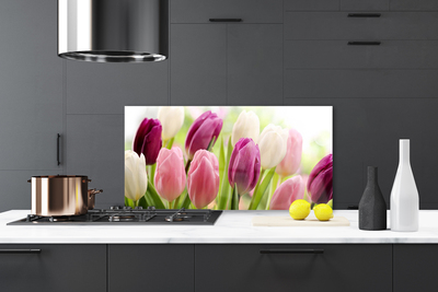 Panneaux de cuisine en verre Tulipes floral blanc rouge rose
