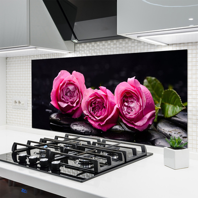Panneaux de cuisine en verre Pierres roses floral rouge noir