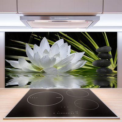 Panneaux de cuisine en verre Fleur eau pierre floral blanc noir