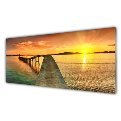 Panneaux de cuisine en verre Pont mer paysage jaune gris