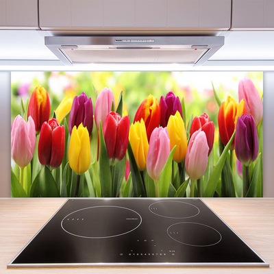 Panneaux de cuisine en verre Tulipes floral rose rouge jaune