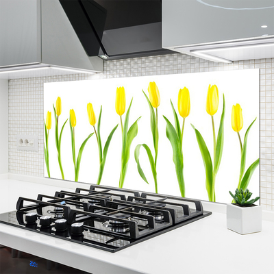 Panneaux de cuisine en verre Tulipes floral jaune vert