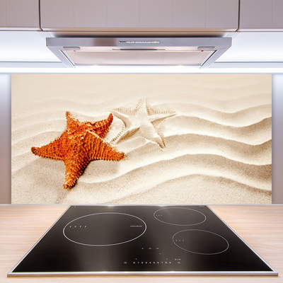 Panneaux de cuisine en verre Sable étoile de mer art orange blanc brun