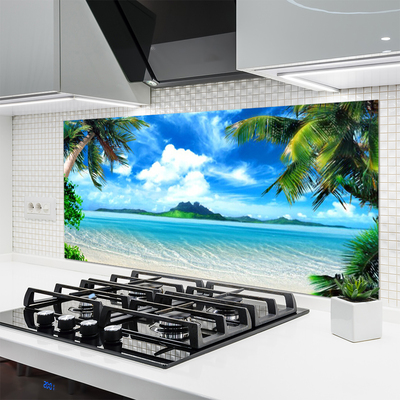 Panneaux de cuisine en verre Paumes mer paysage brun vert bleu