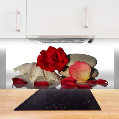 Panneaux de cuisine en verre Rose coquille art rouge blanc gris
