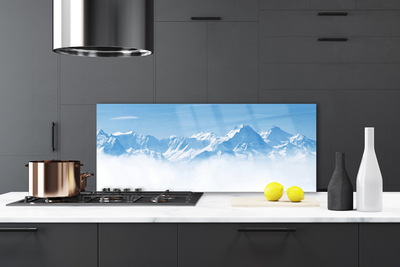Panneaux de cuisine en verre Brouillard montagne paysage bleu blanc