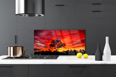 Panneaux de cuisine en verre Arbre paysage noir
