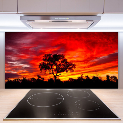 Panneaux de cuisine en verre Arbre paysage noir