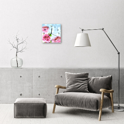 Horloge murale en verre Pivoines