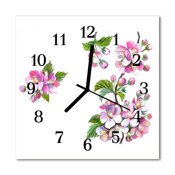 Horloge murale en verre Fleurs