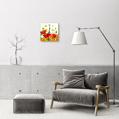 Horloge murale en verre Coquelicots