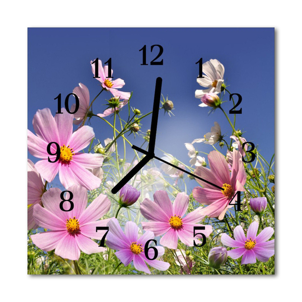 Horloge murale en verre Fleurs cosmos