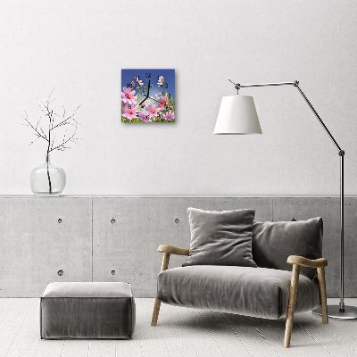 Horloge murale en verre Fleurs cosmos