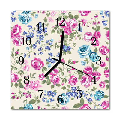 Horloge murale en verre Roses