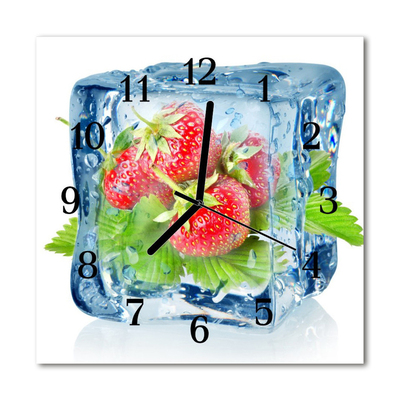 Horloge murale en verre Fraises à la crème glacée