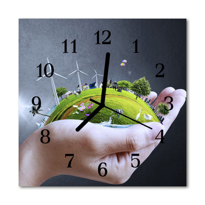 Horloge murale en verre Terre à la main