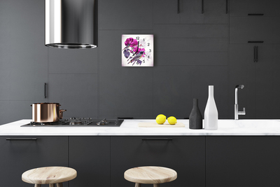 Horloge murale en verre Oiseaux fleurs