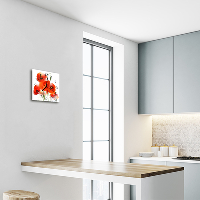 Horloge murale en verre Coquelicots