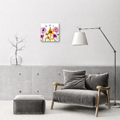 Horloge murale en verre Fleurs