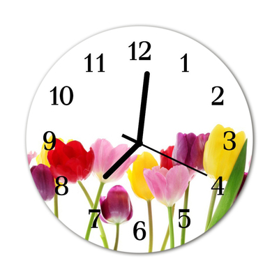 Horloge murale en verre Tulipes colorées