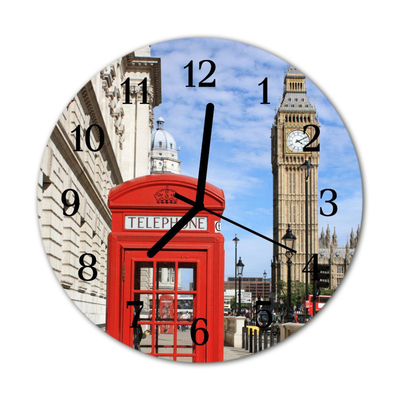Horloge murale en verre Cabine téléphonique rouge