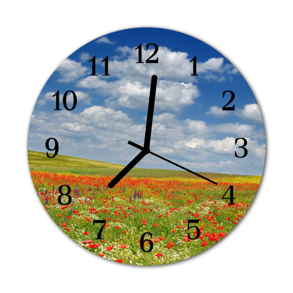 Horloge murale en verre Champ de coquelicots