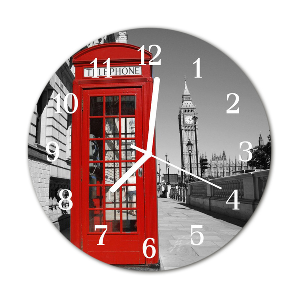 Horloge murale en verre Cabine téléphonique rouge