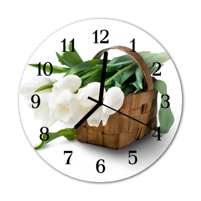 Horloge murale en verre Panier de tulipes