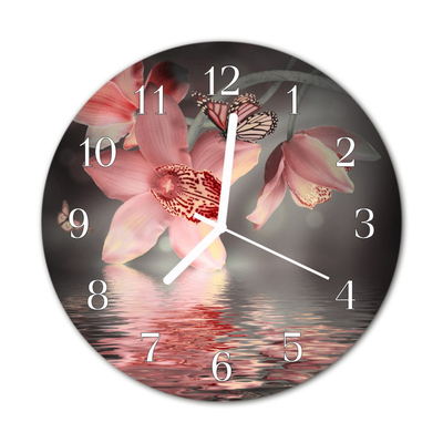 Horloge murale en verre Orchidée