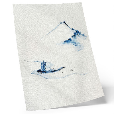Décoration murale Homme dans une petite barque sur une rivière avec le mont Fuji en arrière-plan (1830-1850) par Hokusai
