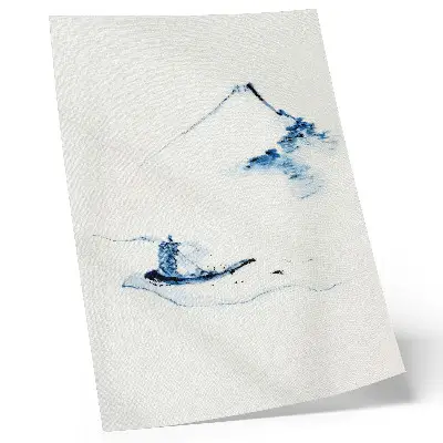 Décoration murale homme dans une petite barque sur une rivière avec le mont Fuji en arrière-plan d'après Hokusai (1830-1850)