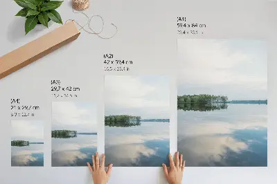 Décoration murale paysage d'eau calme avec arbres et reflet du ciel