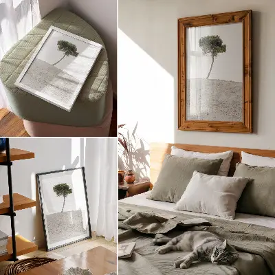 Décoration murale arbre solitaire sur fond clair au style minimaliste