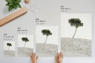 Décoration murale arbre solitaire sur fond clair au style minimaliste