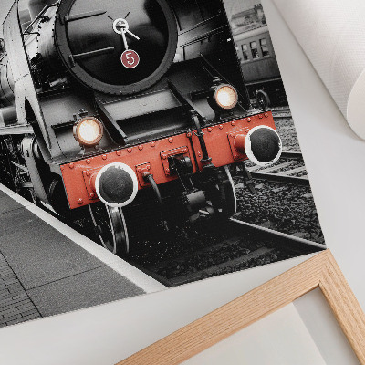 Impression sur toile Une locomotive à vapeur noire et blanche puissante et classique