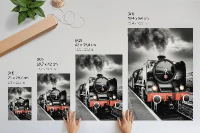 Impression sur toile représentant une puissante locomotive à vapeur noire et blanche au style classique