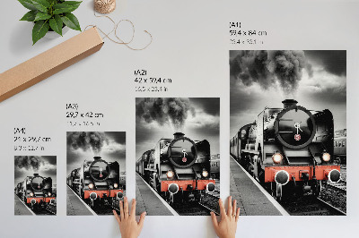 Impression sur toile Une locomotive à vapeur noire et blanche puissante et classique