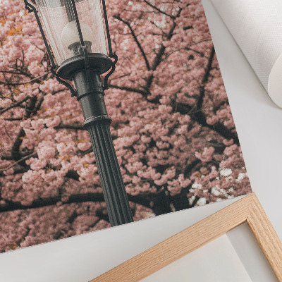 Affiche décorative Arbres roses, lanterne noire, atmosphère nostalgique