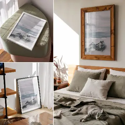 Affiche décorative sommets montagneux dans la brume, une scène paisible et élégante