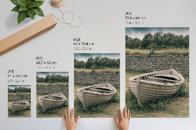 Affiche décorative Bateau abandonné, mur d'herbe, paix de la nature