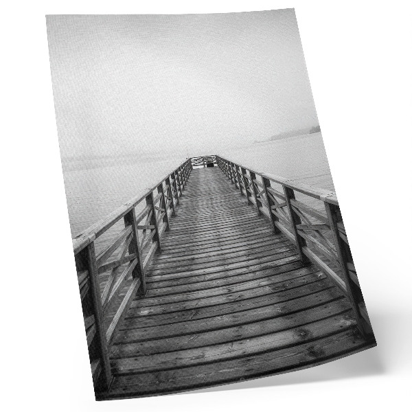 Impression sur toile Quai en noir et blanc, eau calme, paysage minimaliste