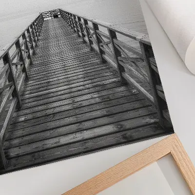 Impression sur toile quai en noir et blanc avec une eau calme au style minimaliste