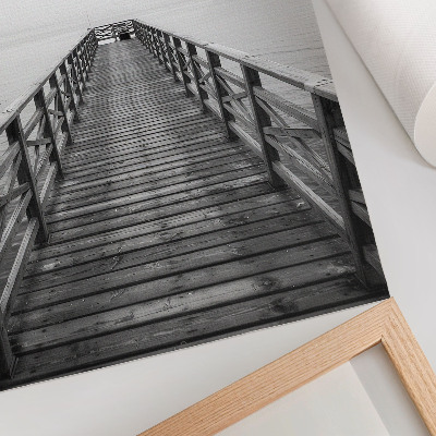 Impression sur toile Quai en noir et blanc, eau calme, paysage minimaliste