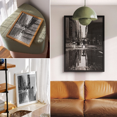 Impression sur toile Graphismes urbains modernes en noir et blanc sous la pluie