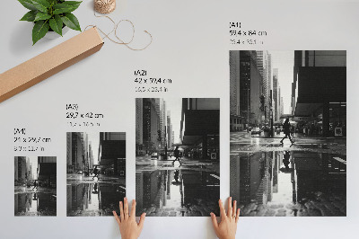 Impression sur toile Graphismes urbains modernes en noir et blanc sous la pluie